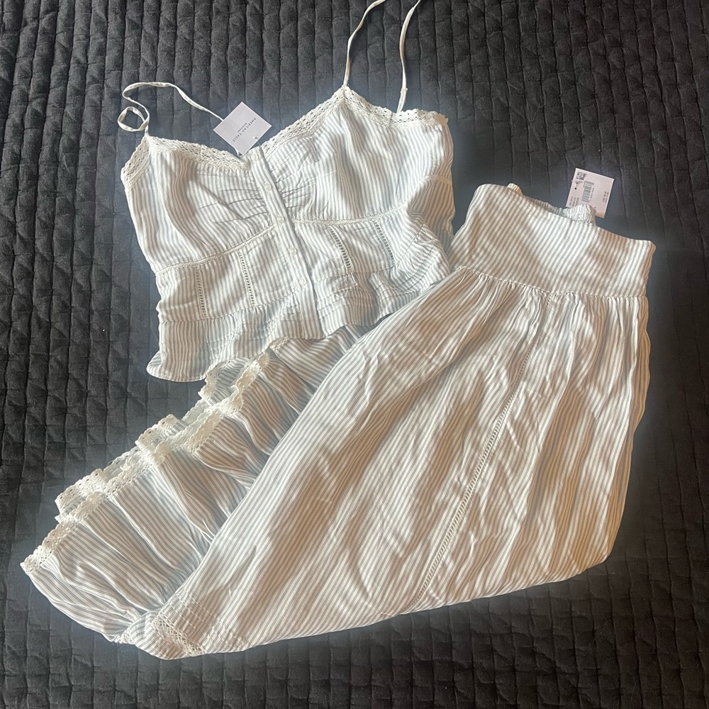 Striped White and Cream Two-Piece Set